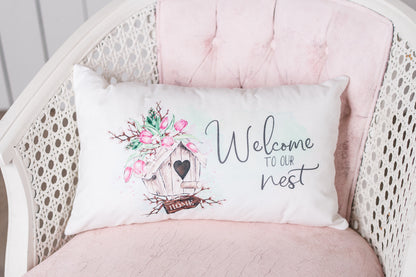 Spring Garden "Welcome to our Nest" Pillow Cover