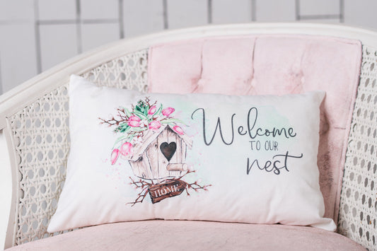 Spring Garden "Welcome to our Nest" Pillow Cover